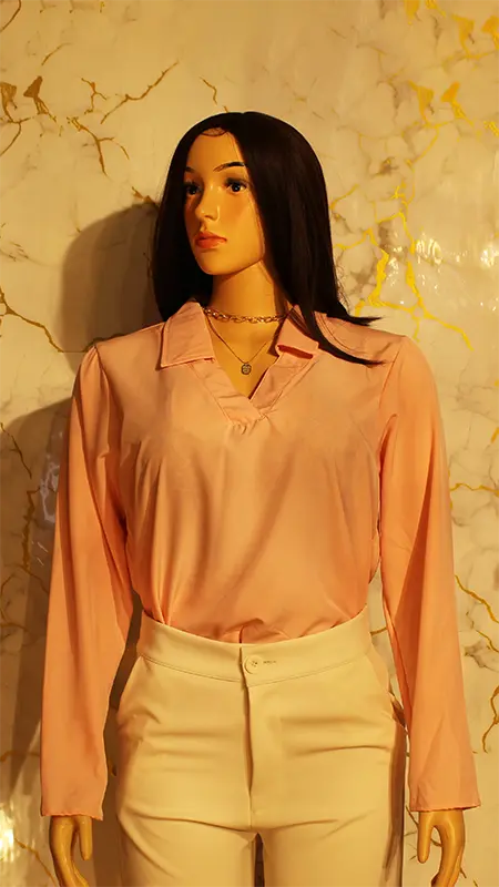 Blusa tela satin, color melón