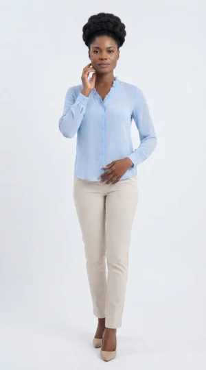 Blusa de gasa, color celeste