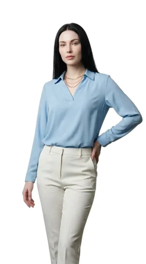 Blusa tela satin, color celeste
