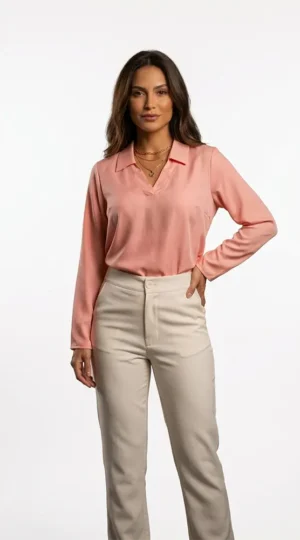 Blusa tela satin, color melón