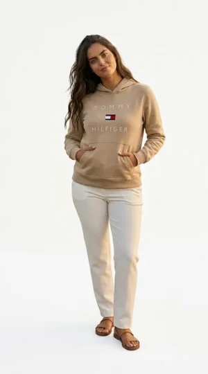 Polerón beis de algodón, tommy Hilfiger