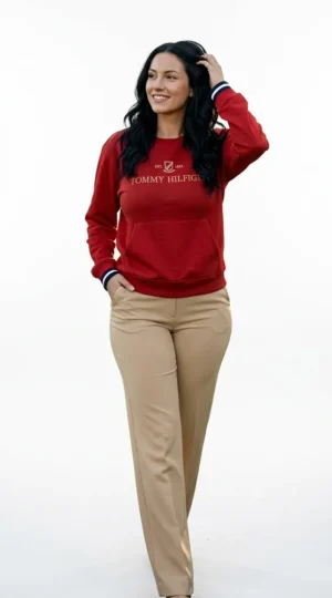 Polerón rojo sin capucha de algodón, Tommy Hilfiger