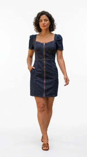 Vestido mezclilla, azul manga corta
