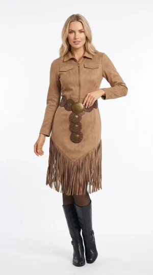 Vestido de Flecos beige, colección KU