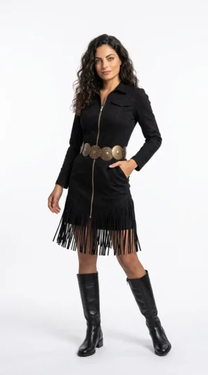 Vestido de Flecos negro, colección KU